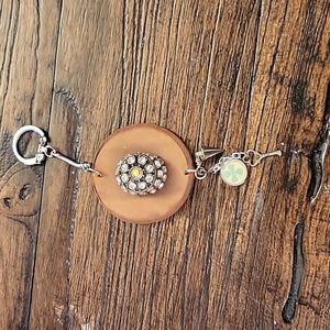 Leather Key Ring or Bag Fob. Handcrafted with rhinestone and charms.